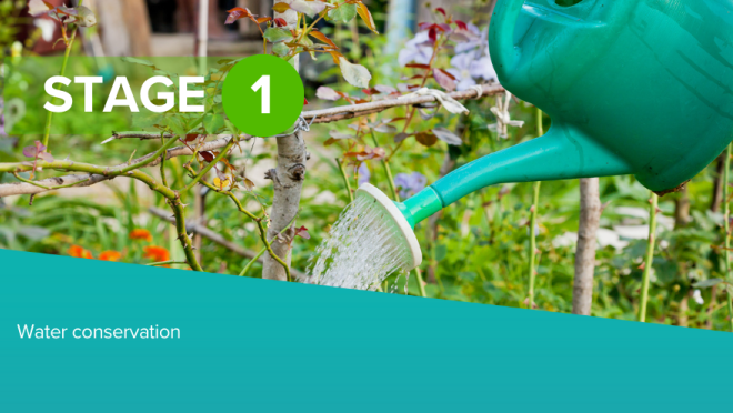 Image showing a green watering can and the words Stage 1