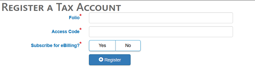 MyMuni screenshot showing how to register tax account